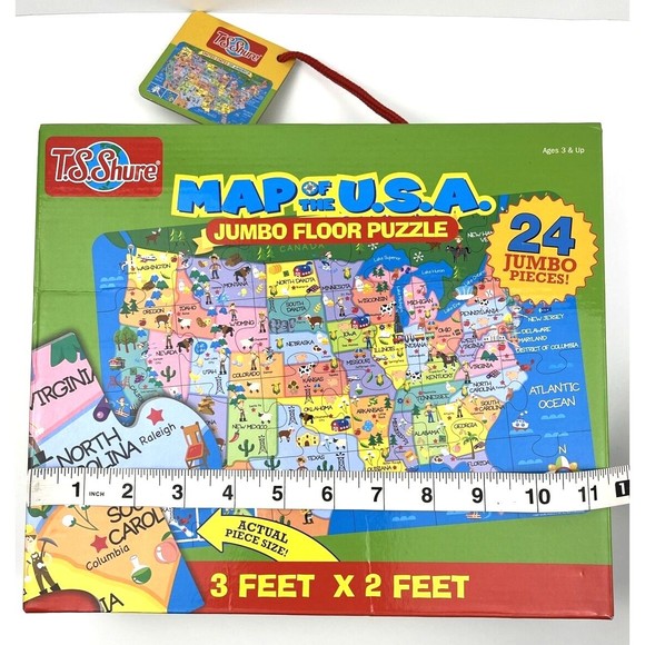 TS Shure Jumbo Floor Puzzle Map of The U.S.A. Giant Puzzle 24 Pc. 3' x 2' - Picture 6 of 7